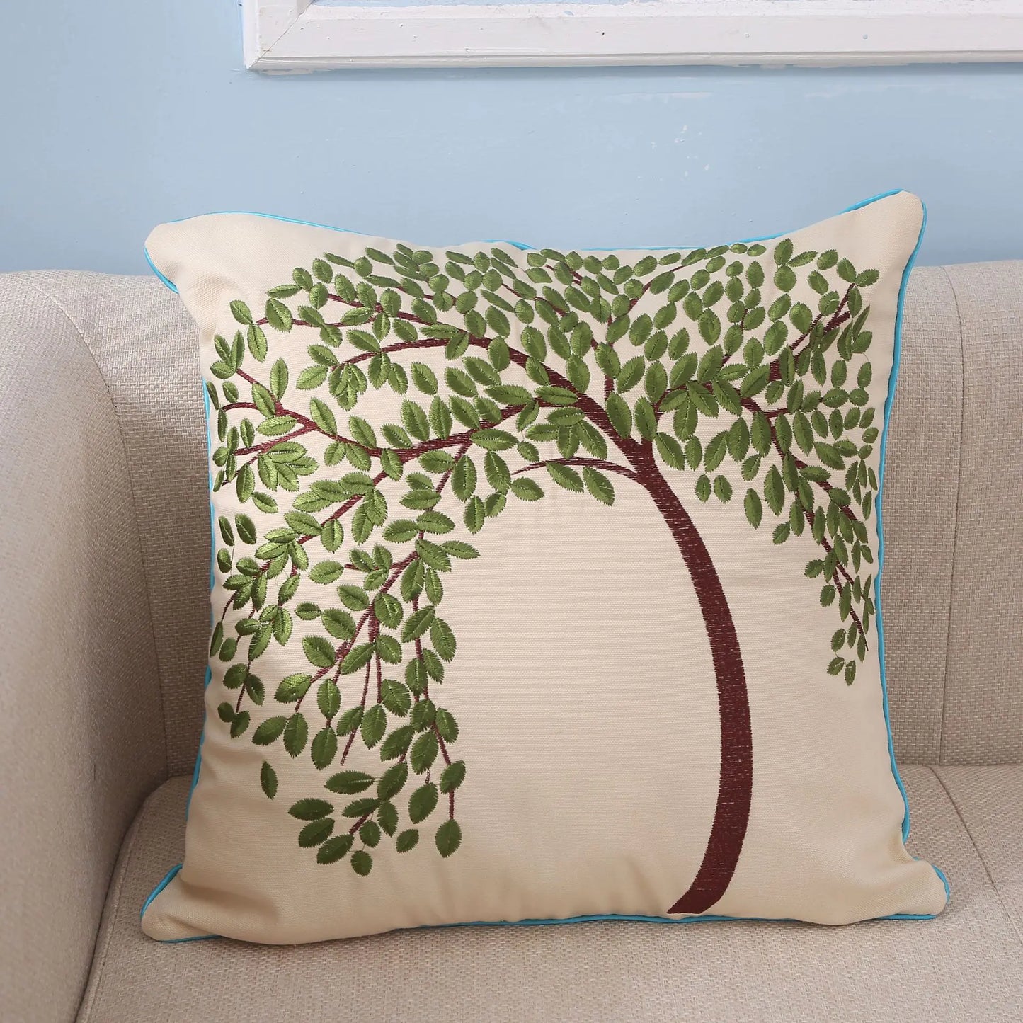 Silk Embroidered Cotton Canvas Pillow for Sofa