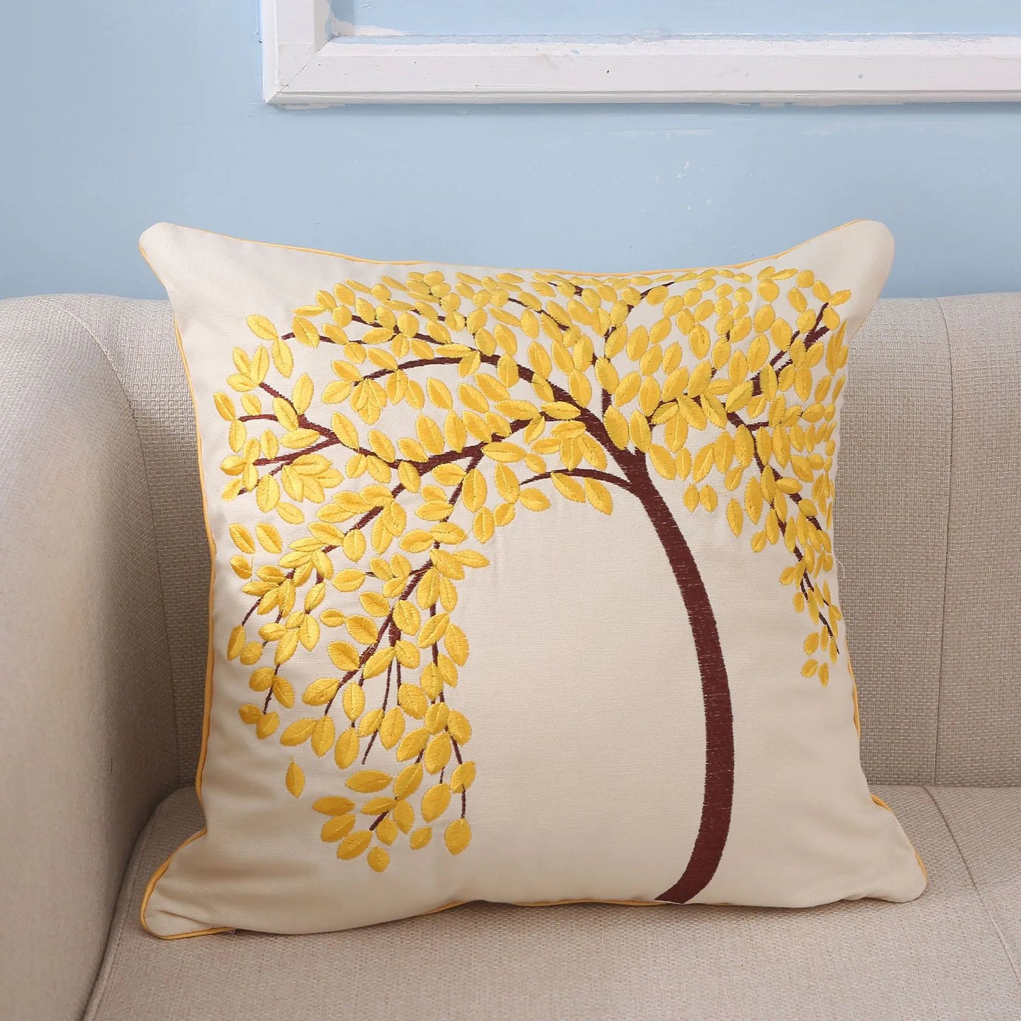 Silk Embroidered Cotton Canvas Pillow for Sofa